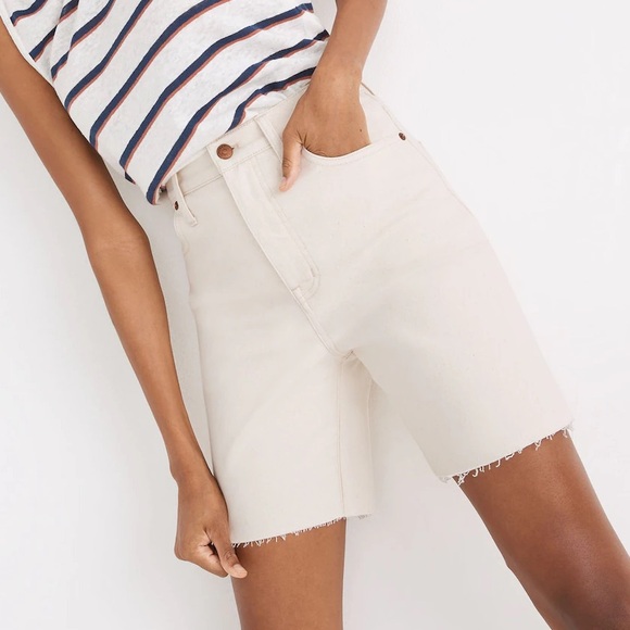Madewell Pants - Madewell High Rise Denim Mid Length Cream Ivory Jean Shorts Cut Offs Summer